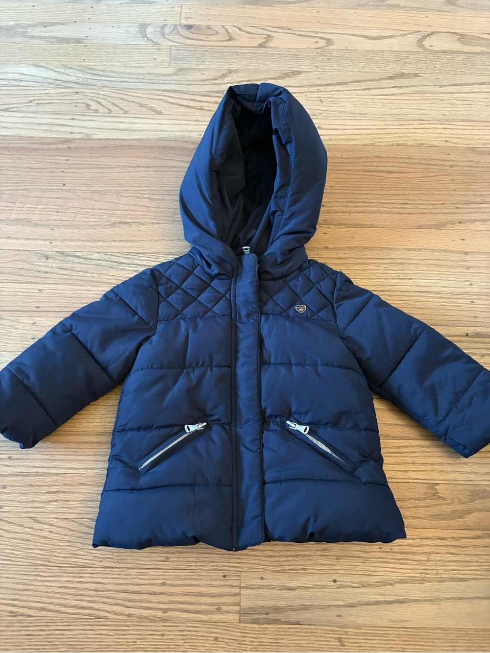 Zara Navy Hooded Quilted Puffer Coat